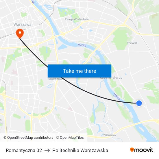 Romantyczna 02 to Politechnika Warszawska map