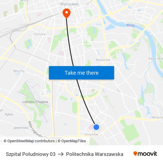 Szpital Południowy 03 to Politechnika Warszawska map