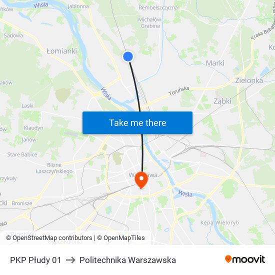 PKP Płudy 01 to Politechnika Warszawska map