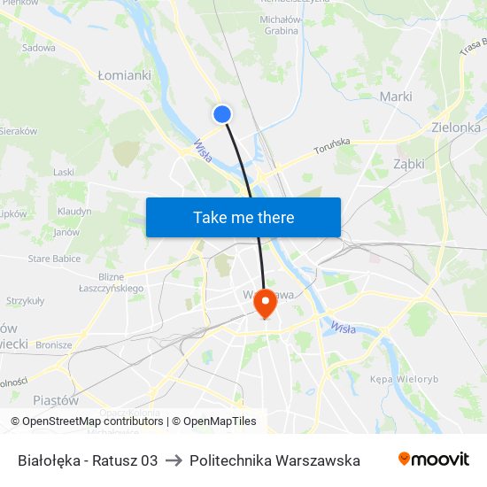 Białołęka-Ratusz to Politechnika Warszawska map