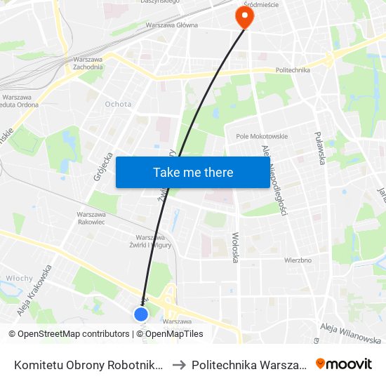 Komitetu Obrony Robotników 02 to Politechnika Warszawska map