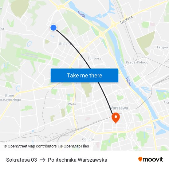 Sokratesa to Politechnika Warszawska map