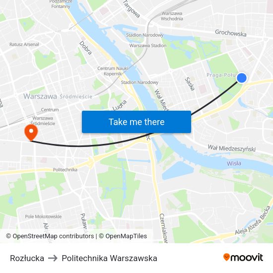 Rozłucka to Politechnika Warszawska map