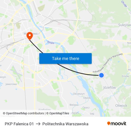 PKP Falenica 01 to Politechnika Warszawska map