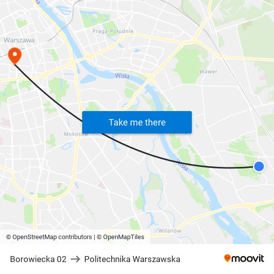 Borowiecka to Politechnika Warszawska map