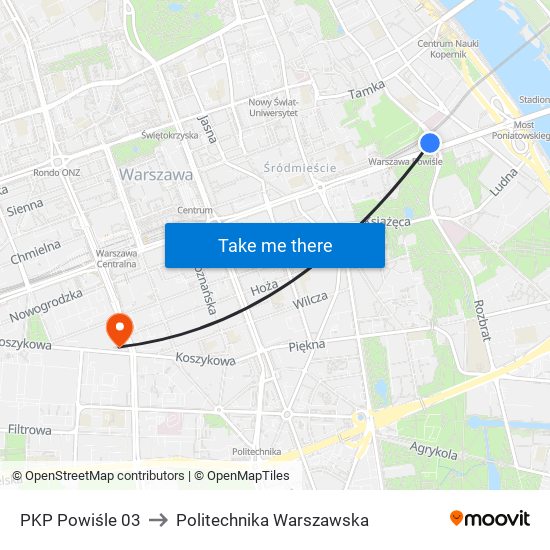 PKP Powiśle 03 to Politechnika Warszawska map