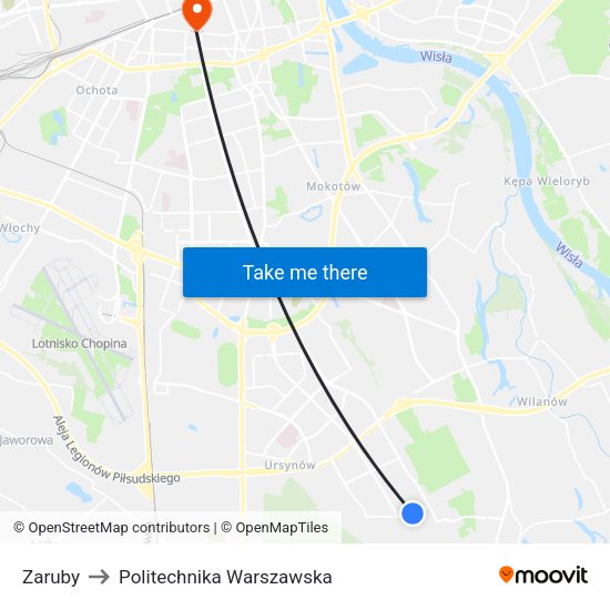 Zaruby to Politechnika Warszawska map