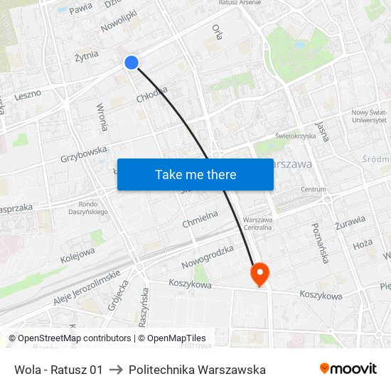 Wola-Ratusz to Politechnika Warszawska map