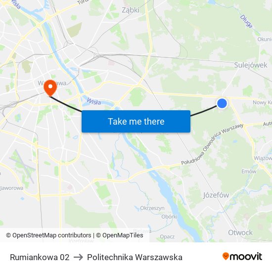 Rumiankowa to Politechnika Warszawska map