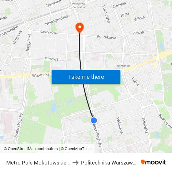 Metro Pole Mokotowskie 01 to Politechnika Warszawska map