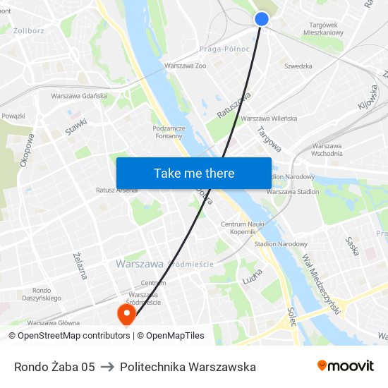 Rondo Żaba 05 to Politechnika Warszawska map