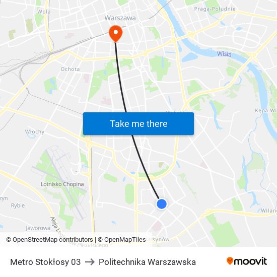 Metro Stokłosy 03 to Politechnika Warszawska map