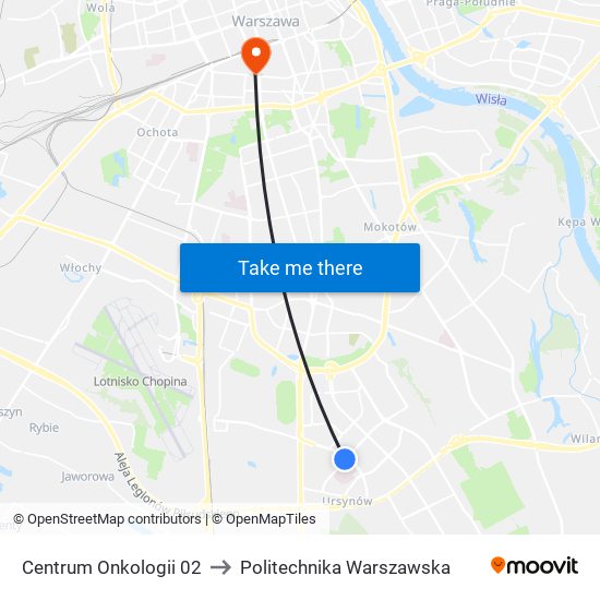 Centrum Onkologii 02 to Politechnika Warszawska map