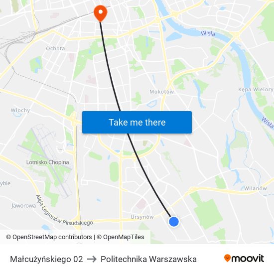 Małcużyńskiego to Politechnika Warszawska map