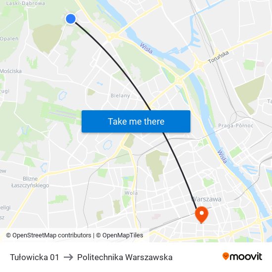 Tułowicka 01 to Politechnika Warszawska map