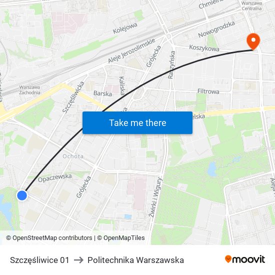 Szczęśliwice 01 to Politechnika Warszawska map