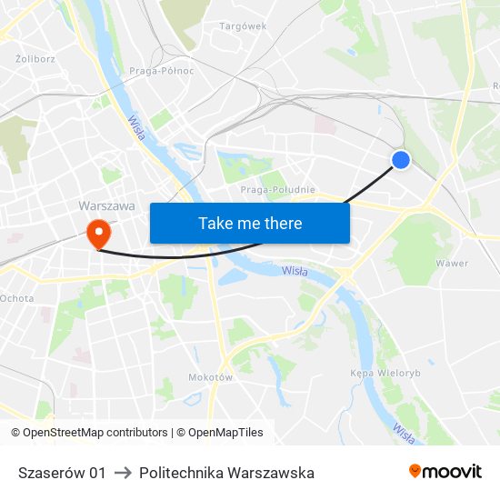 Szaserów to Politechnika Warszawska map