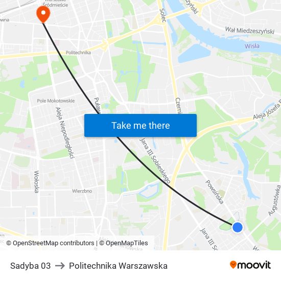 Sadyba 03 to Politechnika Warszawska map