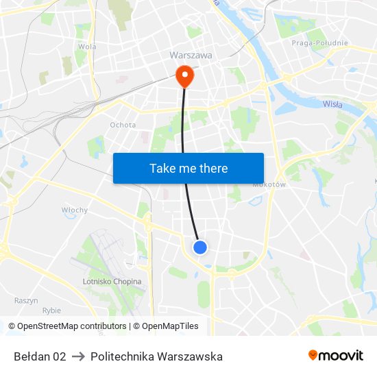 Bełdan 02 to Politechnika Warszawska map