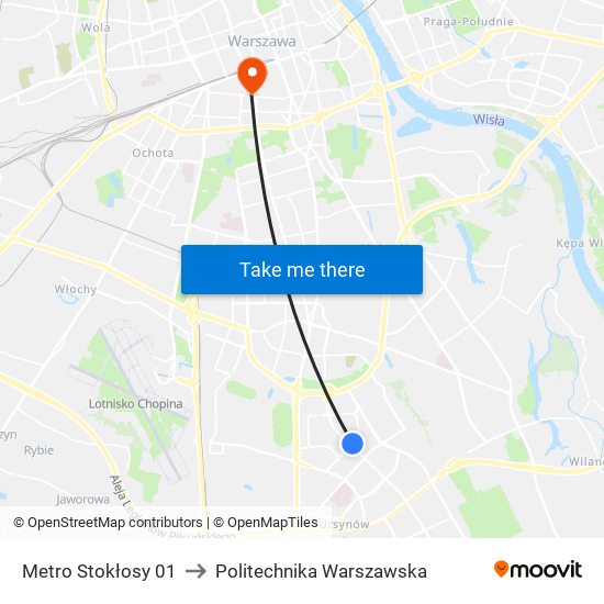 Metro Stokłosy 01 to Politechnika Warszawska map