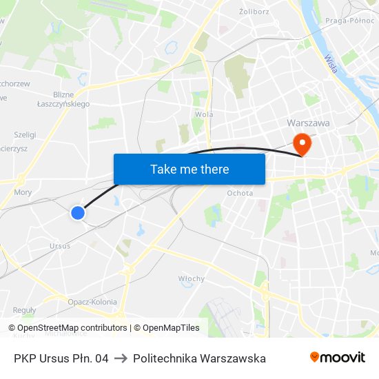 PKP Ursus Płn. 04 to Politechnika Warszawska map
