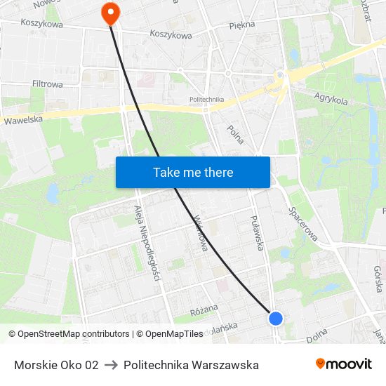 Morskie Oko 02 to Politechnika Warszawska map