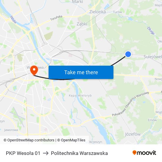 PKP Wesoła 01 to Politechnika Warszawska map