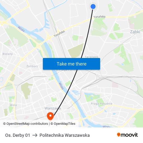 Os. Derby 01 to Politechnika Warszawska map