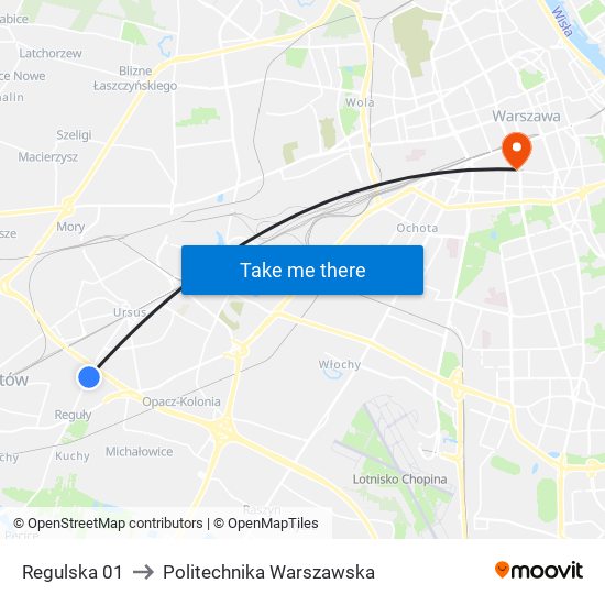 Regulska 01 to Politechnika Warszawska map