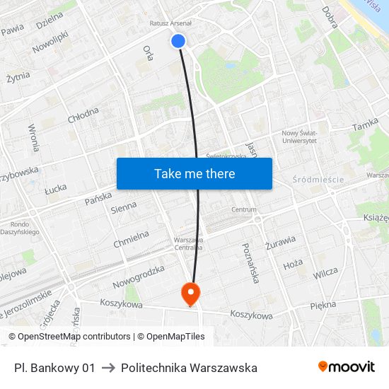 Pl. Bankowy 01 to Politechnika Warszawska map