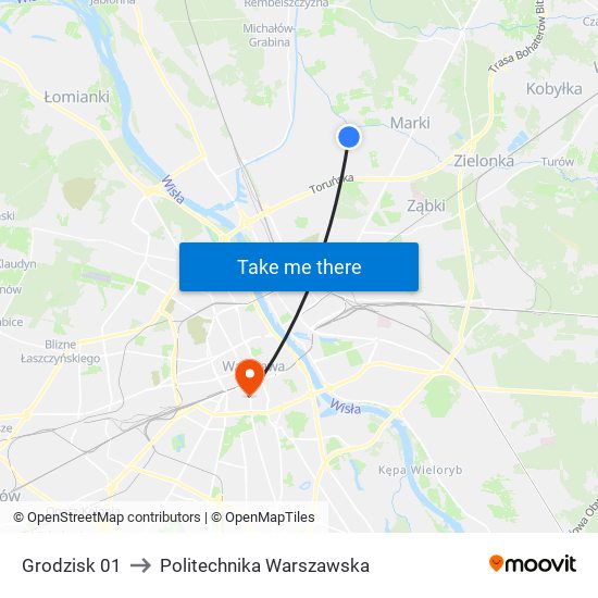 Grodzisk 01 to Politechnika Warszawska map