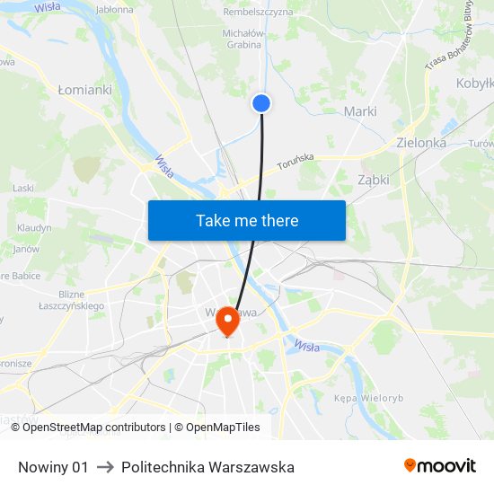 Nowiny 01 to Politechnika Warszawska map