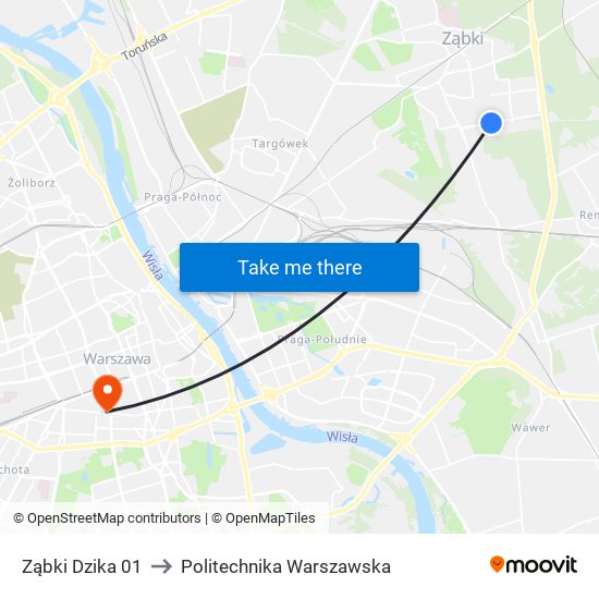 Ząbki Dzika 01 to Politechnika Warszawska map