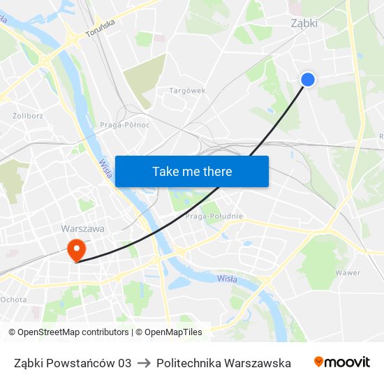 Ząbki Powstańców 03 to Politechnika Warszawska map