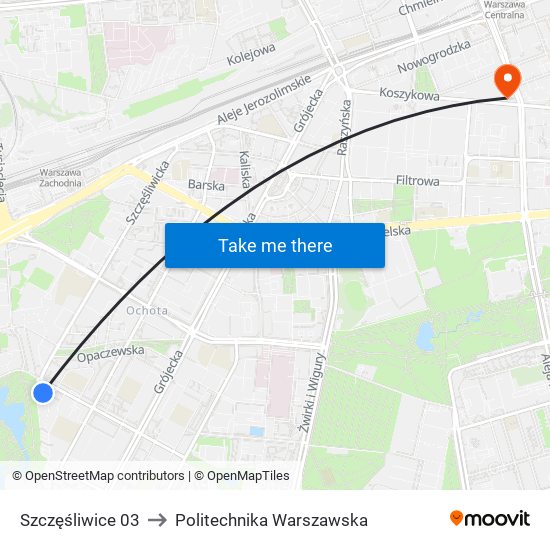 Szczęśliwice 03 to Politechnika Warszawska map