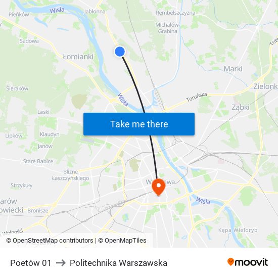 Poetów 01 to Politechnika Warszawska map