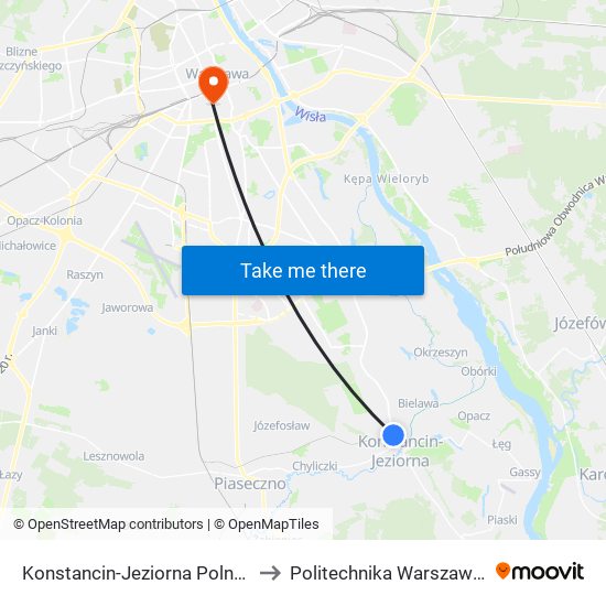 Konstancin-Jeziorna Polna 02 to Politechnika Warszawska map