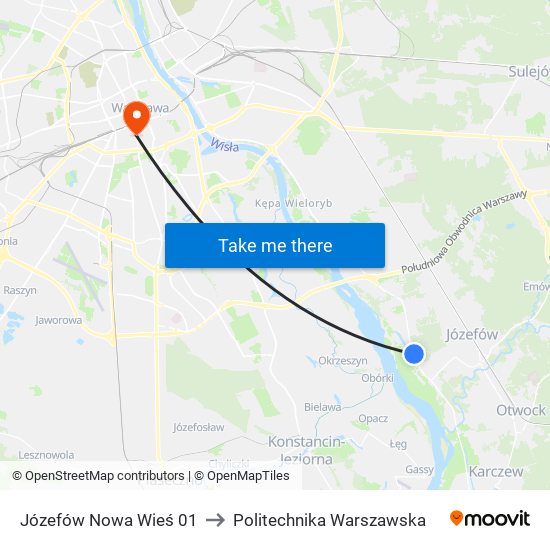 Józefów Nowa Wieś 01 to Politechnika Warszawska map