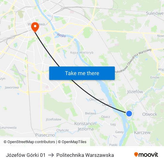 Józefów Górki 01 to Politechnika Warszawska map