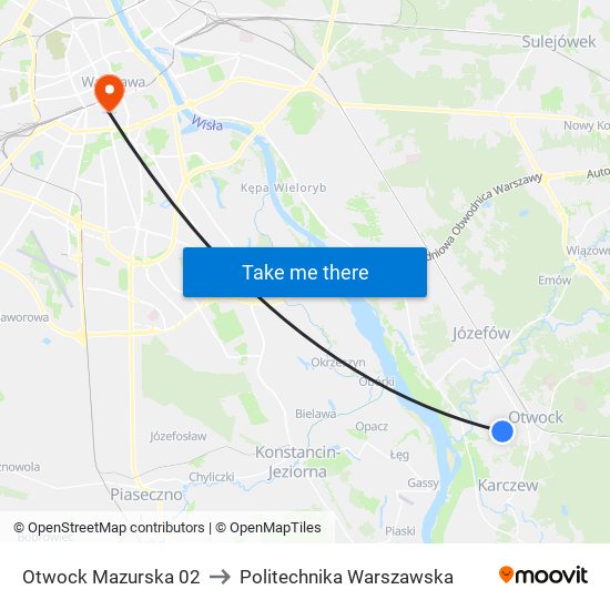 Otwock Mazurska 02 to Politechnika Warszawska map