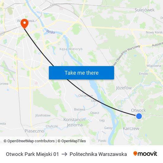 Otwock Park Miejski to Politechnika Warszawska map