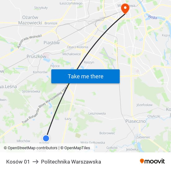 Kosów 01 to Politechnika Warszawska map