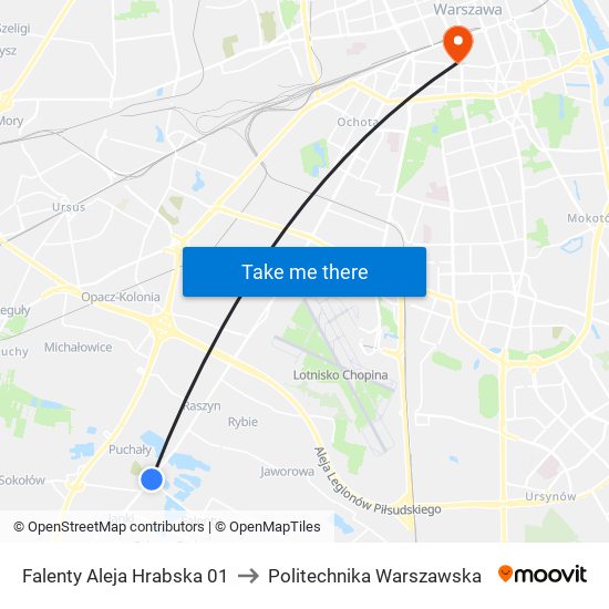 Falenty Aleja Hrabska 01 to Politechnika Warszawska map