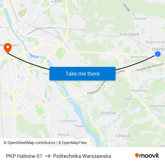 PKP Halinów 01 to Politechnika Warszawska map