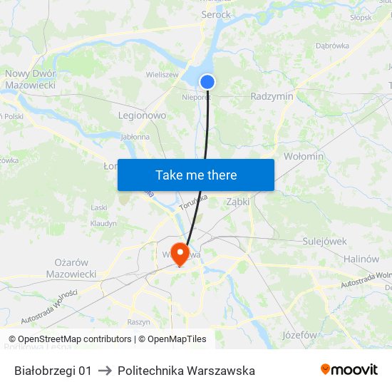 Białobrzegi to Politechnika Warszawska map