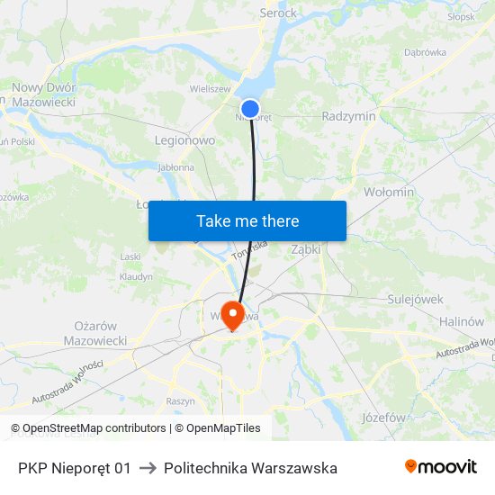 PKP Nieporęt 01 to Politechnika Warszawska map