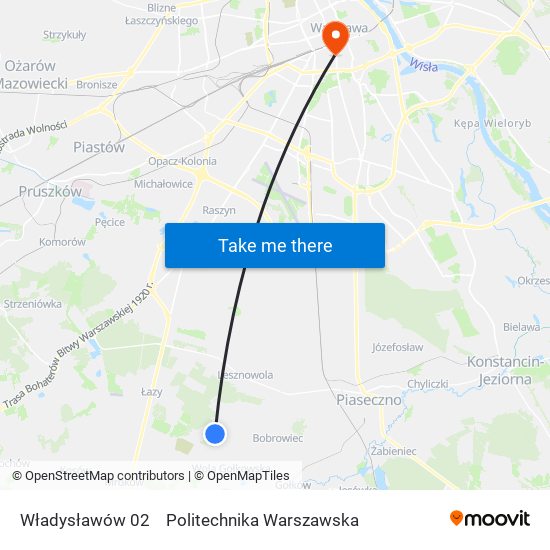 Władysławów 02 to Politechnika Warszawska map