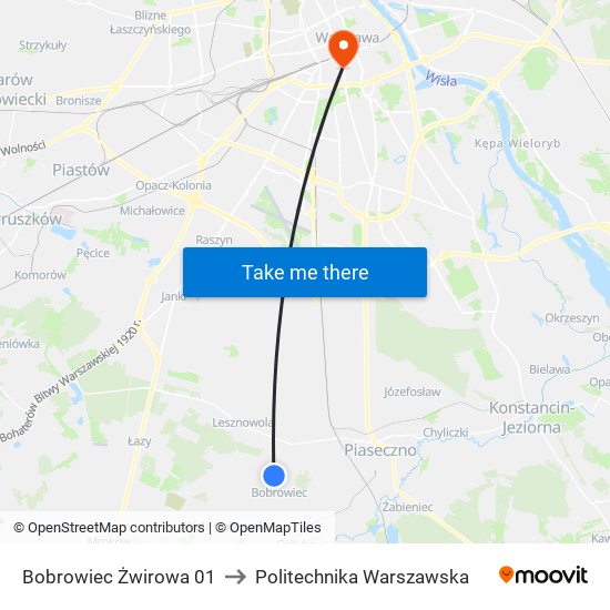 Bobrowiec Żwirowa to Politechnika Warszawska map