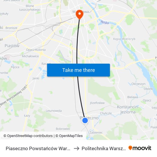 Piaseczno Powstańców Warszawy 02 to Politechnika Warszawska map