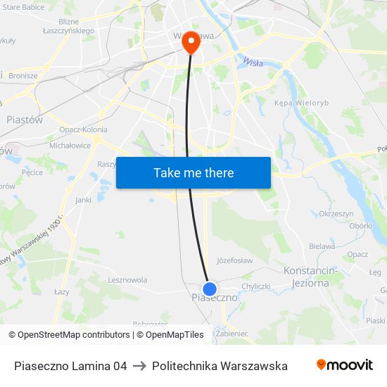 Piaseczno Lamina to Politechnika Warszawska map